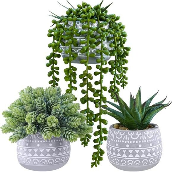 artificial succulent potted plants faux greenery for home office 3 set small - Picture 1 of 8
